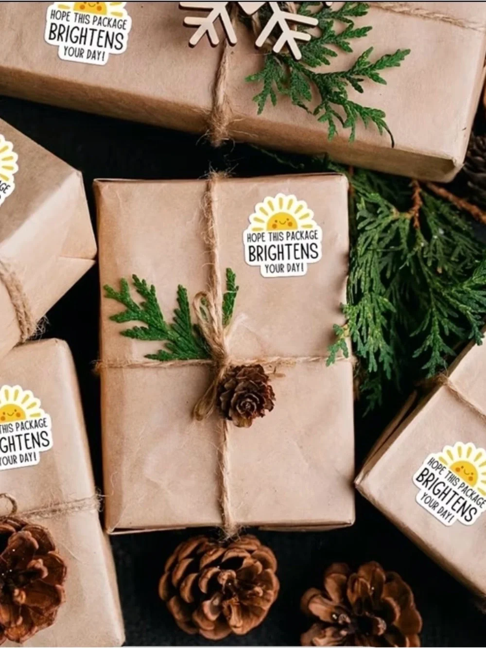 Brightens Your Day Yellow Sun Shipping Stickers - 1 Roll 300